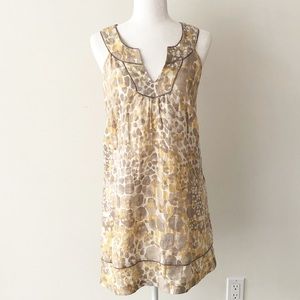 Ann Taylor LOFT | Taupe & Yellow Linen Shift Dress